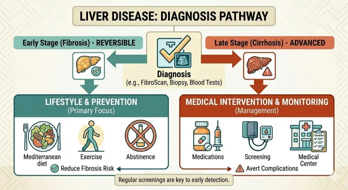Overview of liver cirrhosis treatment: fluid management, medicines, cancer screening and transplant