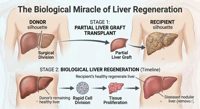 Illustration of liver regeneration after a living-donor transplant